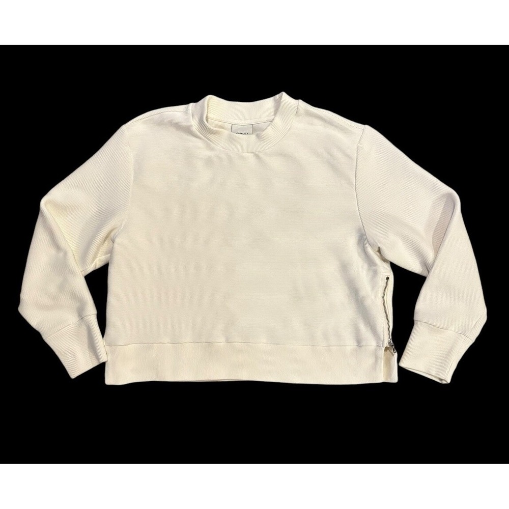 Varley S Cleon Ribbed Cropped Sweatshirt Size Zippers Ivory Women's Large
